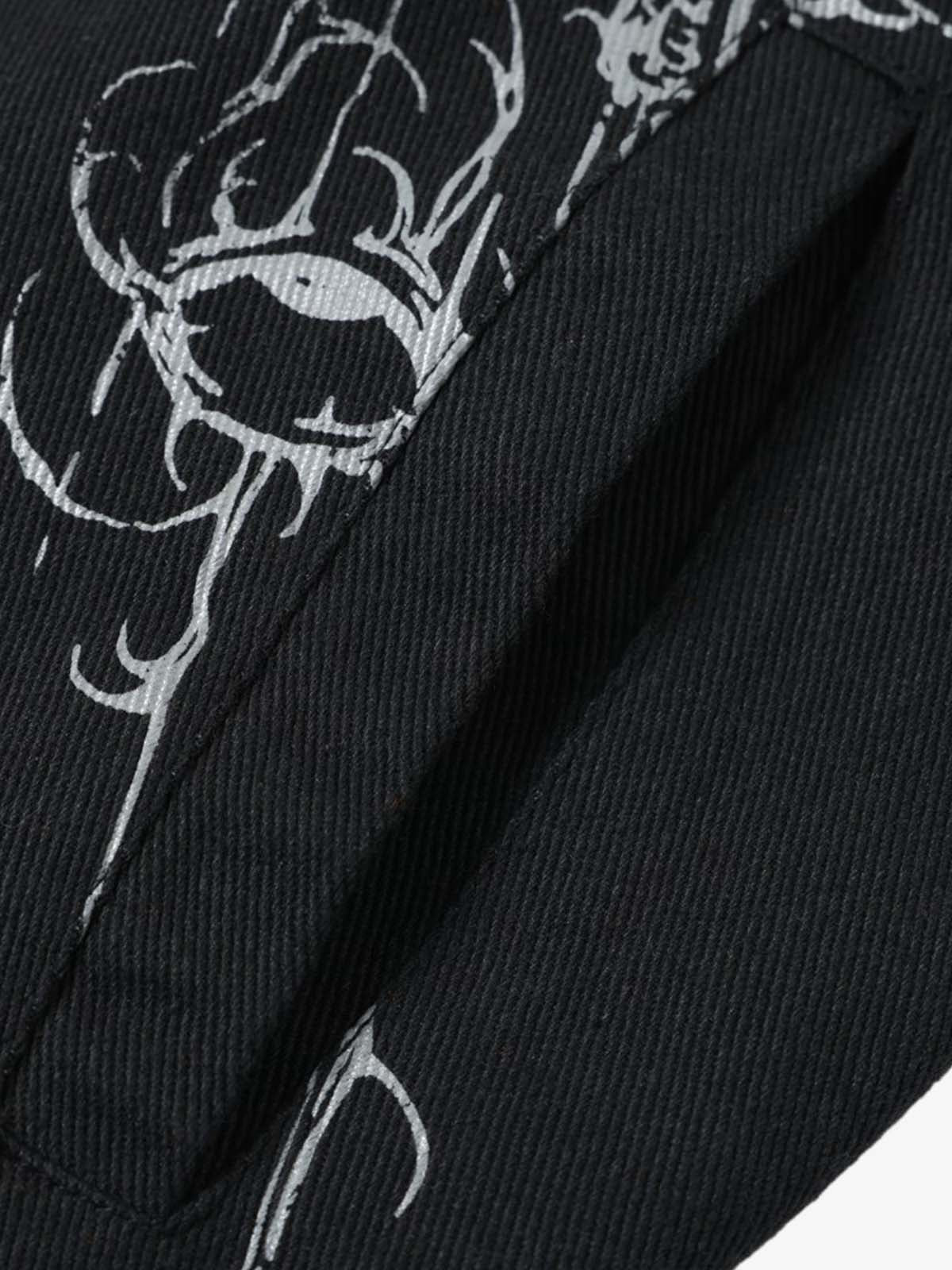 Asymmetric Button-Front Letter Graphic Jacket; Black / S, Black / M, Black / L, Black / XL