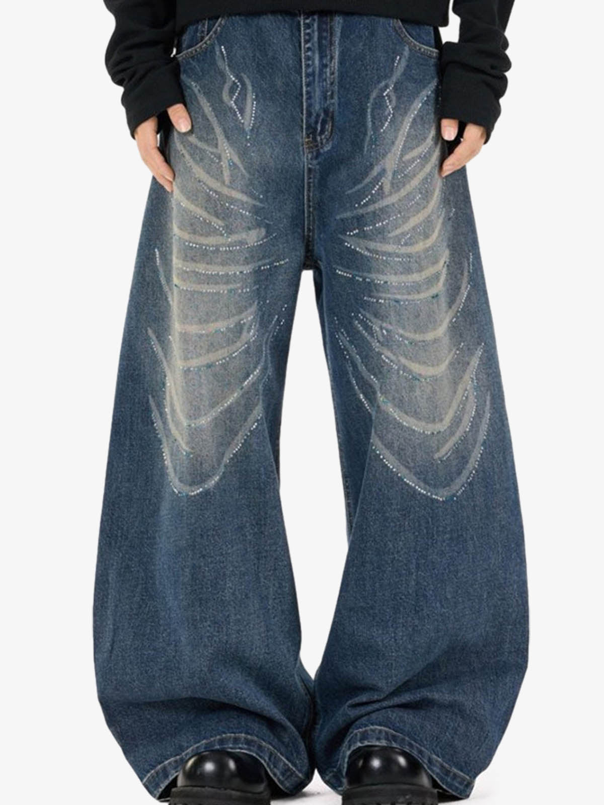 All-Over Rhinestone Embellished Jeans; Blue / S, Blue / M, Blue / L, Blue / XL, Blue / 2XL