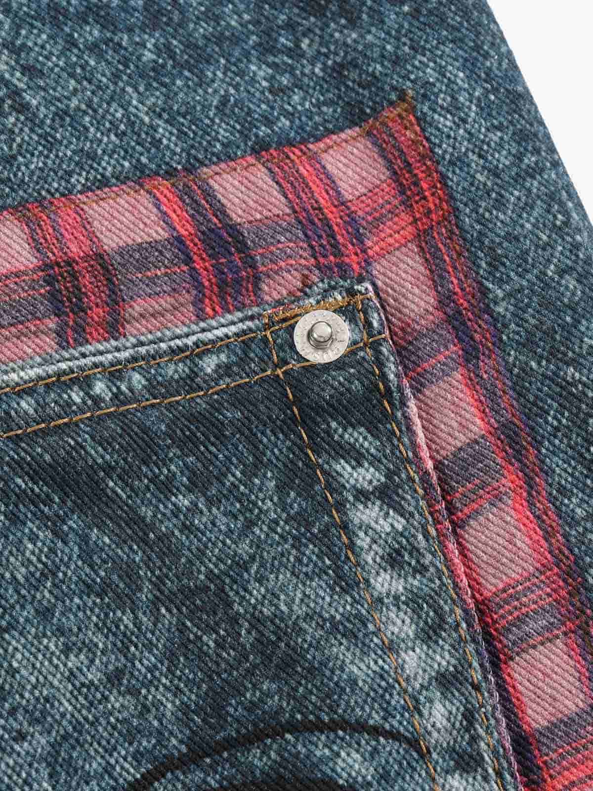 3D Grid Patchwork Distressed Jeans