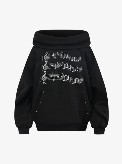 Lightweight Musical Note Print Waffle Hoodie