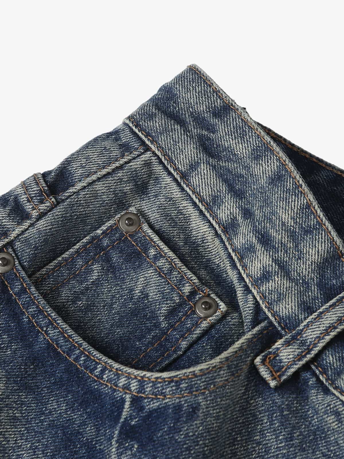 Retro Washed Faded Flared Jeans; Blue / S, Blue / M, Blue / L, Blue / XL, Blue / 2XL