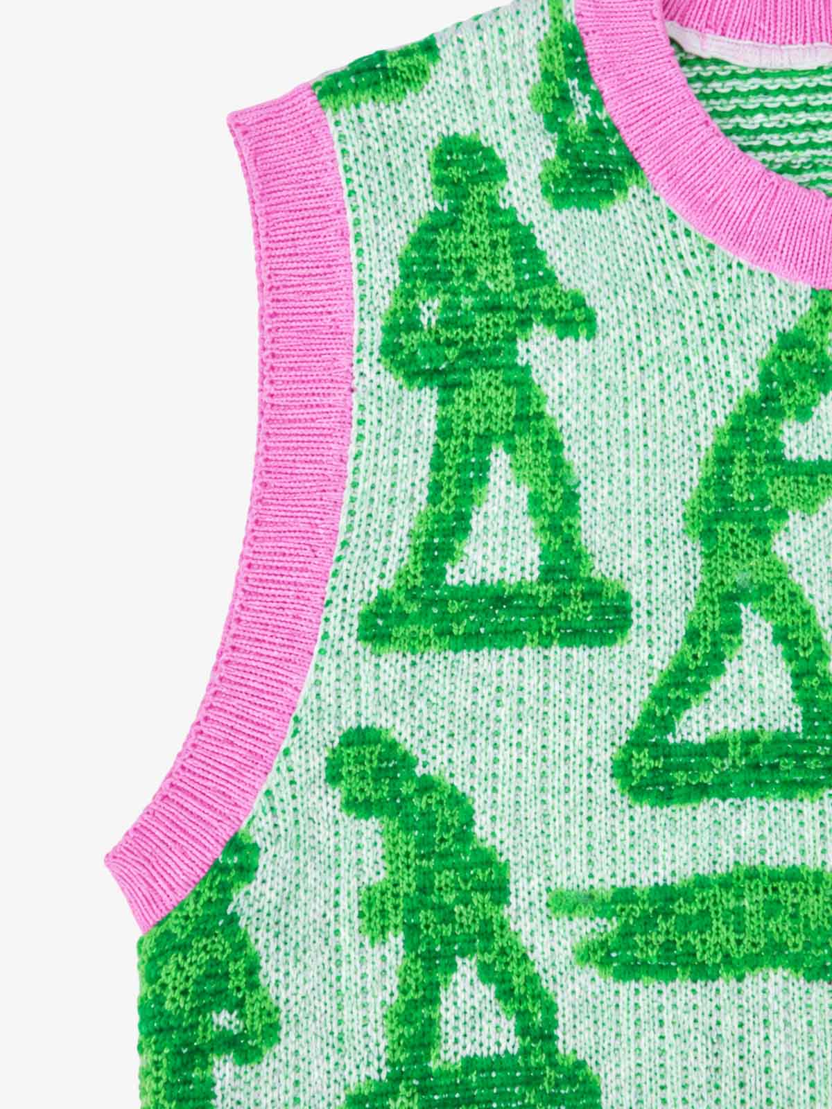 Green Figure Jacquard Cropped Sweater Vest; Green / S, Green / M, Green / L, Green / XL, Green / 2XL