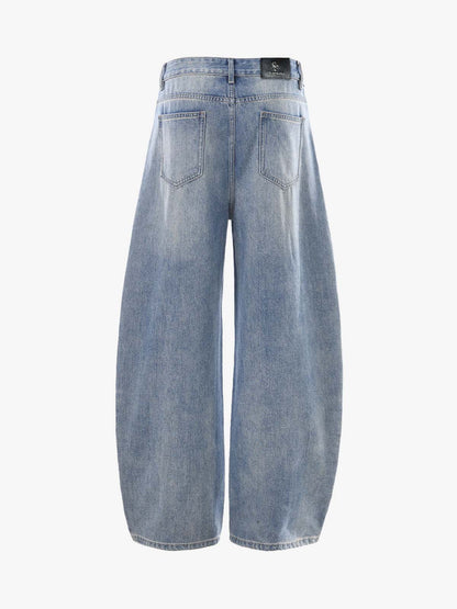 Button-Trim Curved-Leg Jeans; Blue / S, Blue / M, Blue / L, Blue / XL, Blue / 2XL