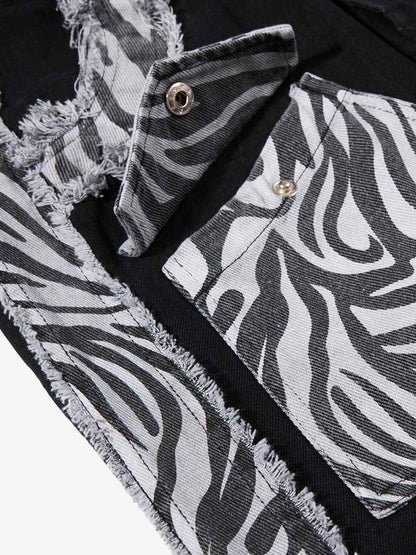 Zebra Patchwork Distressed Flared Jeans