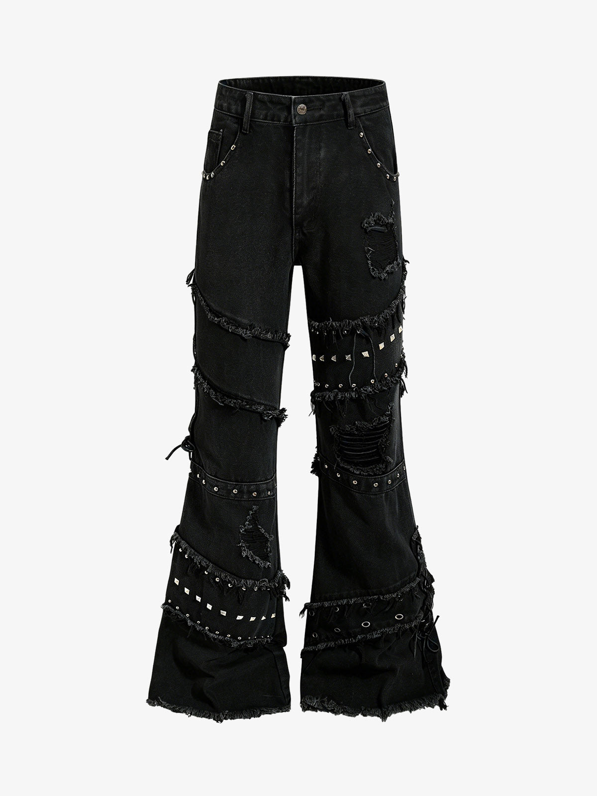 Studded Distressed Flared Jeans