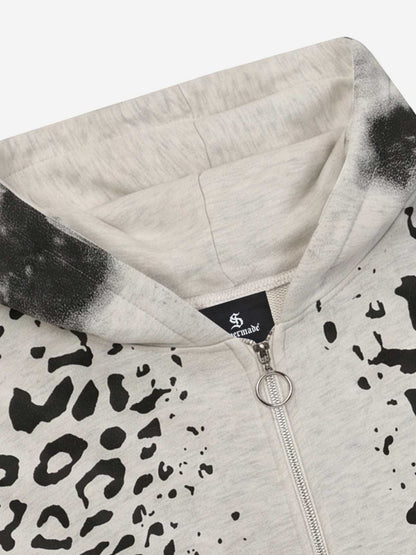 Leopard Logo Appliqué Distressed Hoodie; Gray / S, Gray / M, Gray / L, Gray / XL, Gray / 2XL