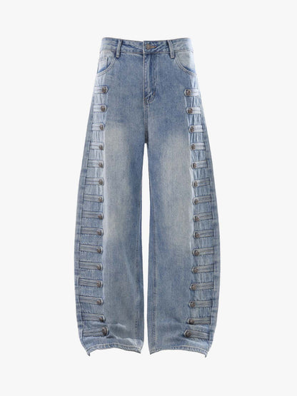 Button-Trim Curved-Leg Jeans