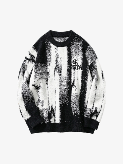Abstract Portrait Graphic Jacquard Knit Sweater
