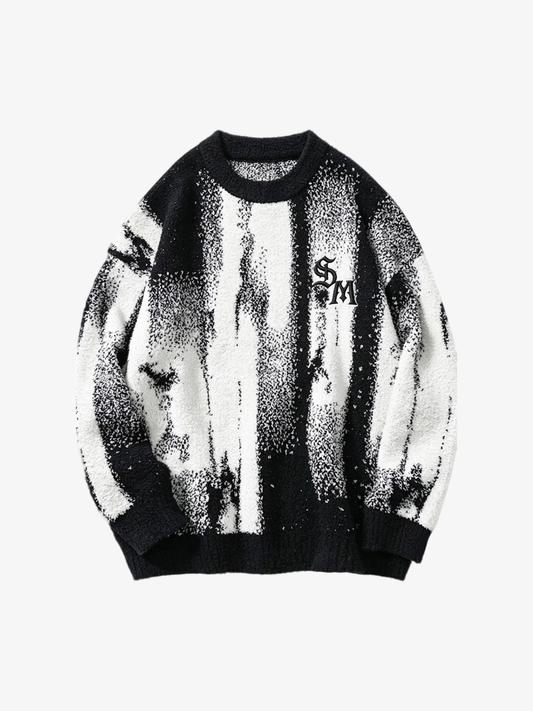 Abstract Portrait Graphic Jacquard Knit Sweater
