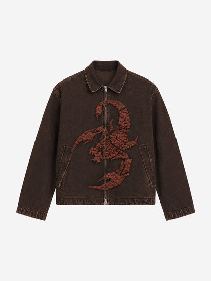 Scorpion Embroidered Washed Distressed Denim Jacket