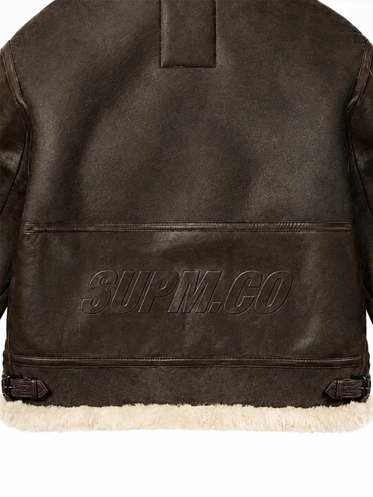 Embossed Faux-Shearling Lined PU Leather Jacket