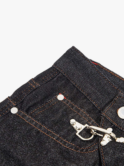 Airplane Buckle Curved Jeans; Black / S, Black / M, Black / L, Black / XL, Black / 2XL