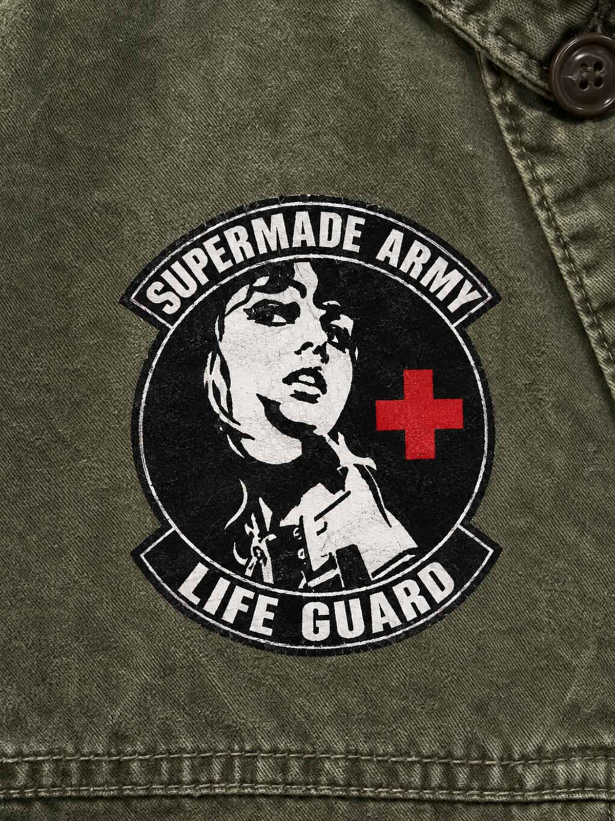 Patch Graphic Cropped Utility Jacket; Army Green / S, Army Green / M, Army Green / L, Army Green / XL, Army Green / 2XL