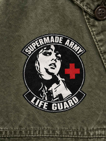 Patch Graphic Cropped Utility Jacket; Army Green / S, Army Green / M, Army Green / L, Army Green / XL, Army Green / 2XL