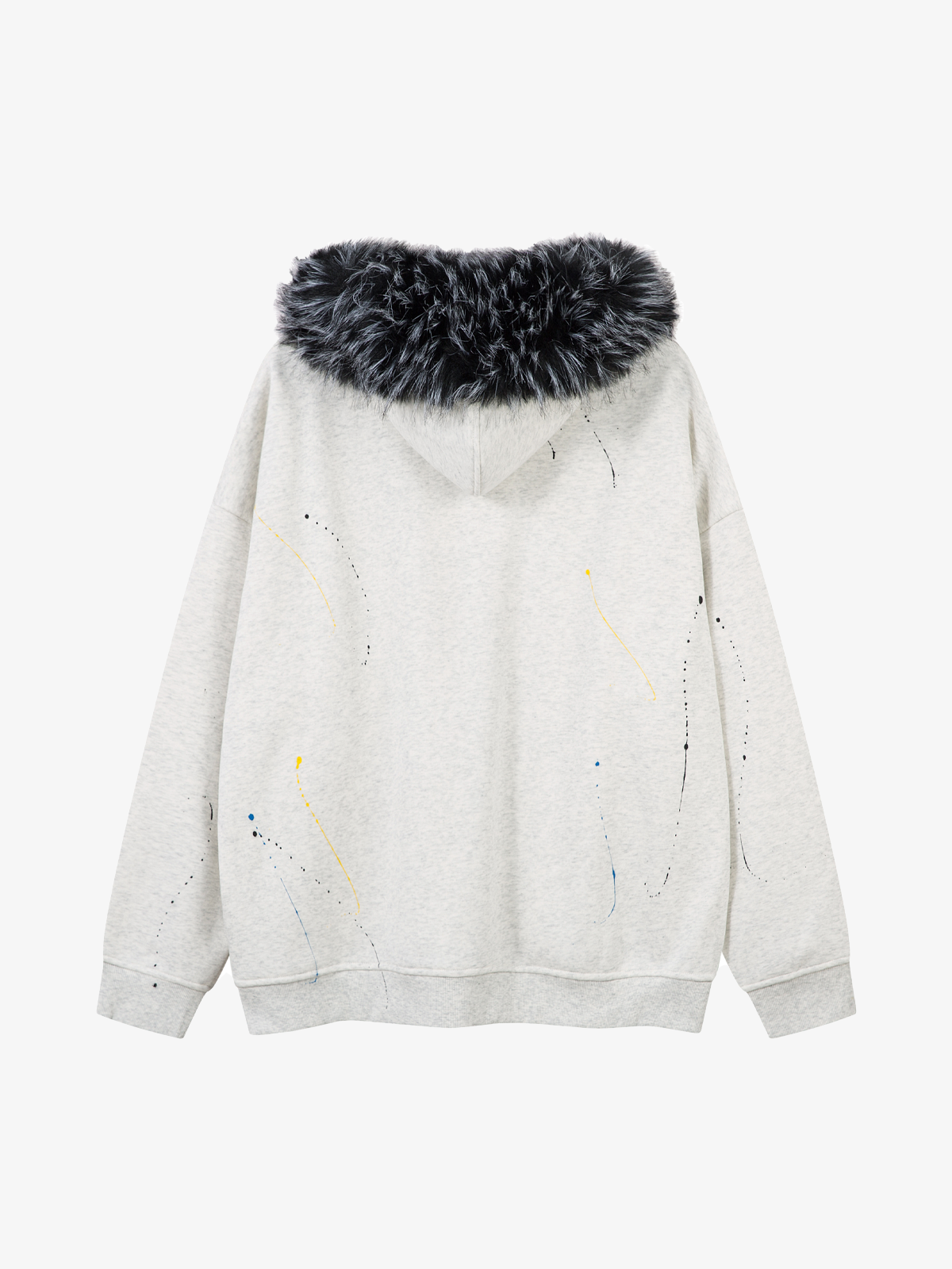 Fur-Trim Paint-Splatter Zip Hoodie; Light Gray / M, Light Gray / L, Light Gray / XL