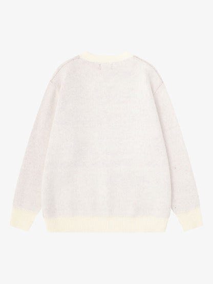Dark Skull Jacquard Knit Sweater; White / M, White / L, White / XL, White / 2XL