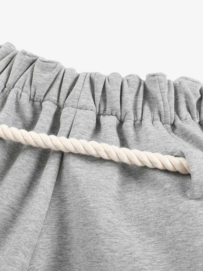Decorative Rope Detail Wide Leg Sweatpants; Gray / S, Gray / M, Gray / L, Gray / XL