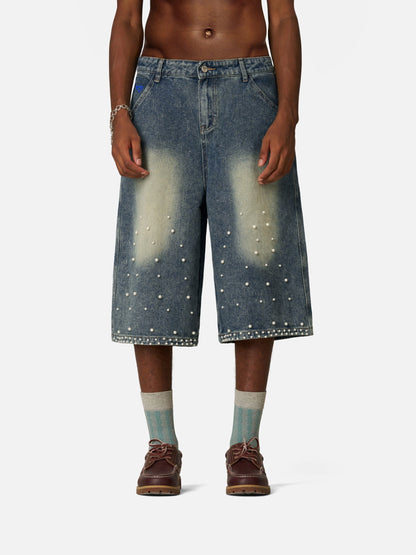 Pearl Embellished Baggy Longline Jorts