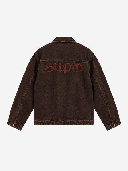 Scorpion Embroidered Washed Distressed Denim Jacket