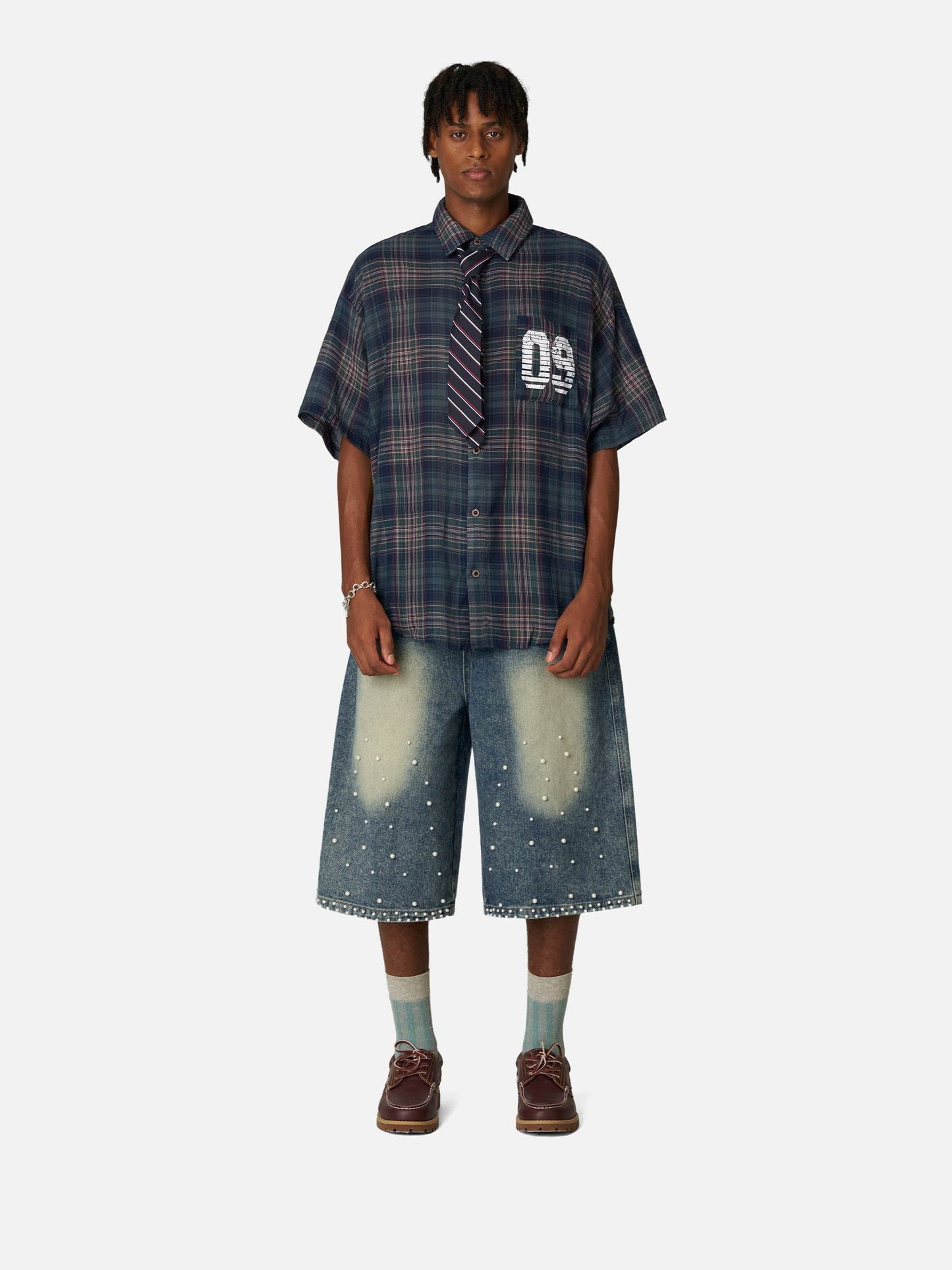 Pearl Embellished Baggy Longline Jorts