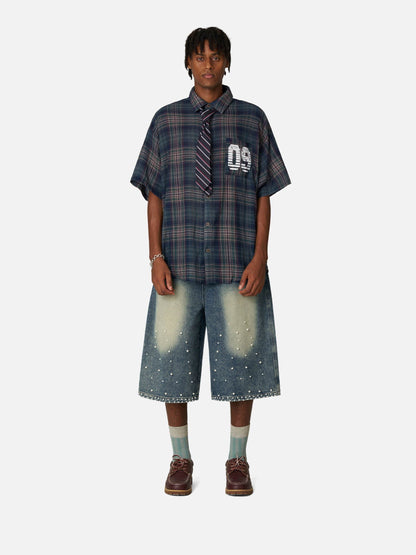 Pearl Embellished Baggy Longline Jorts