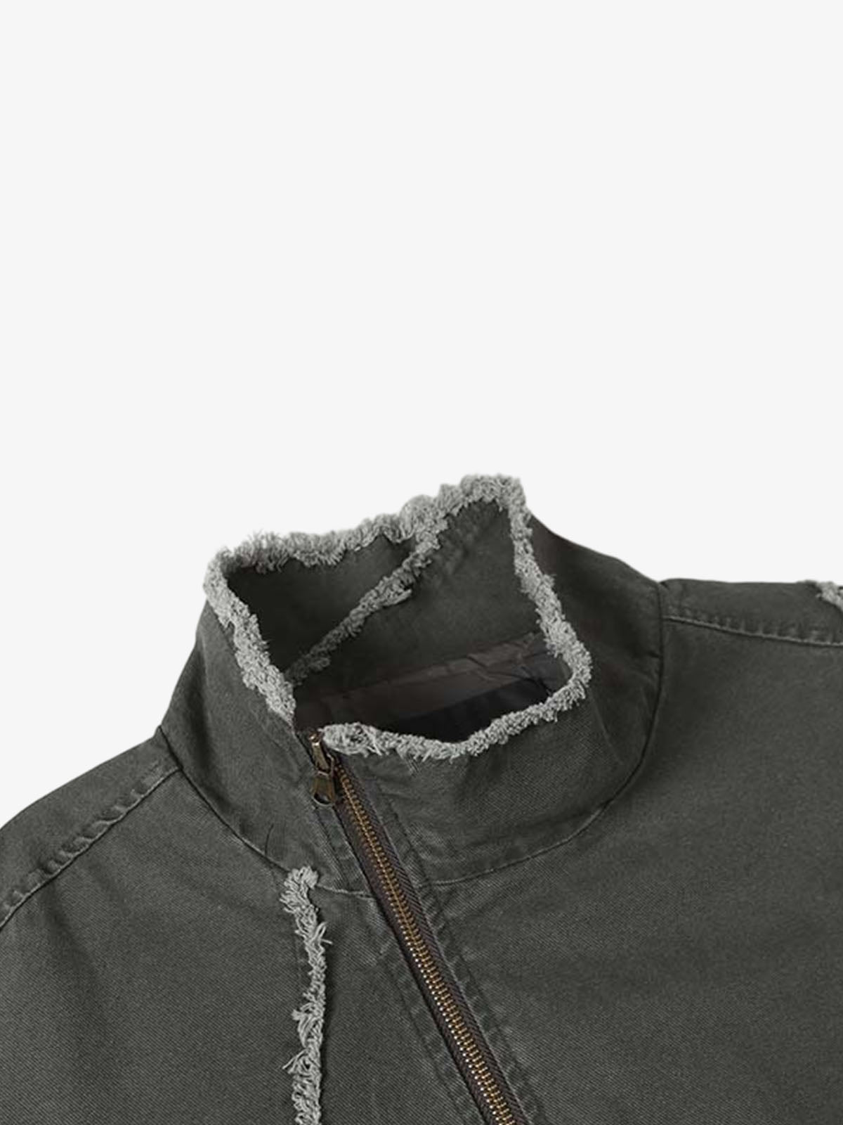 Deconstructed Patchwork Frayed Washed Jacket; Gray / S, Gray / M, Gray / L, Gray / XL