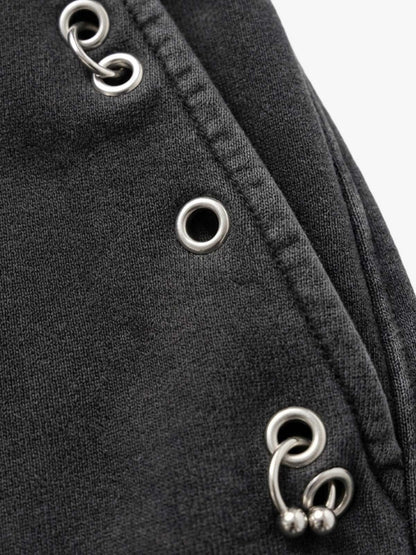 Faux Tongue-Stud Washed Distressed Baggy Pants