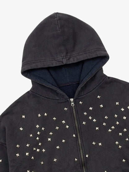 Metallic Studded Boxy Fit Zip-Up Hoodie