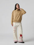 Gingham Apple Embroidered Wide-Leg Pants