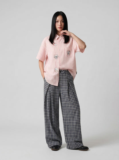 Chill Cartoon Embroidered Button-Up Shirt