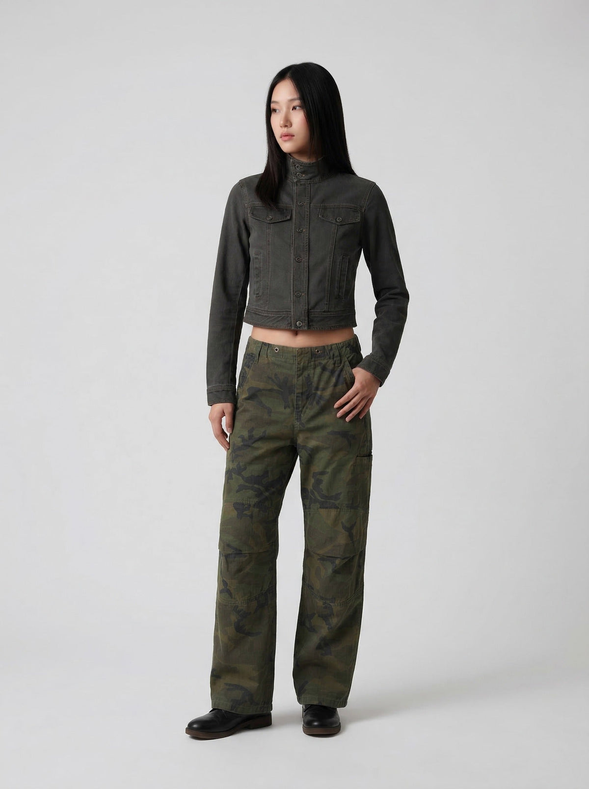 Cropped Denim-Style Jacket