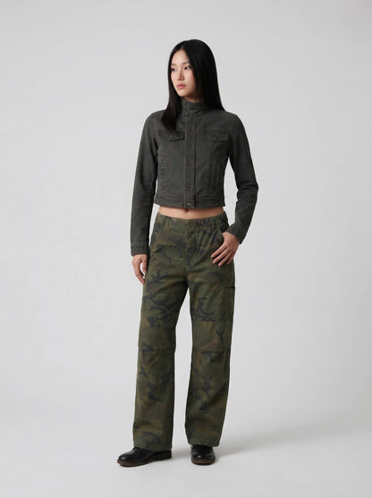 Cropped Denim-Style Jacket