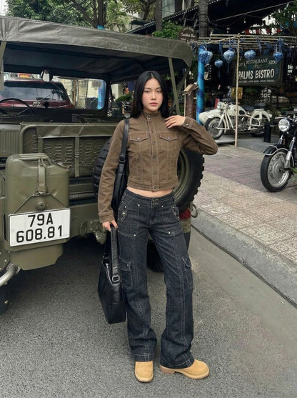 Cropped Denim-Style Jacket