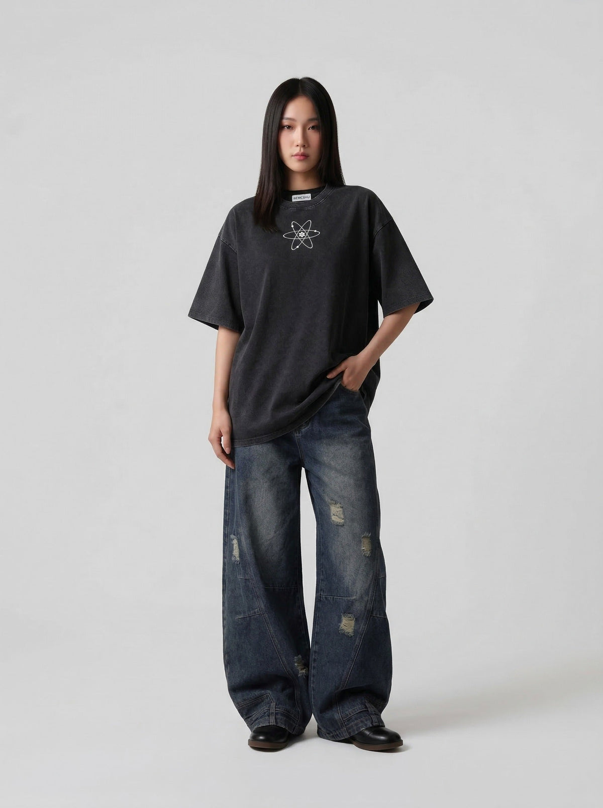 Futuristic Robot Print Oversized T-Shirt