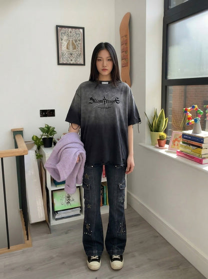 Ombre Distressed Graphic T-Shirt