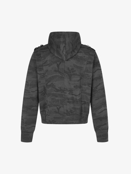 Studded Camo Hooded Sweatshirt Jacket; Dark Gray / S, Dark Gray / M, Dark Gray / L, Dark Gray / XL