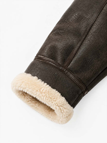 Embossed Faux-Shearling Lined PU Leather Jacket