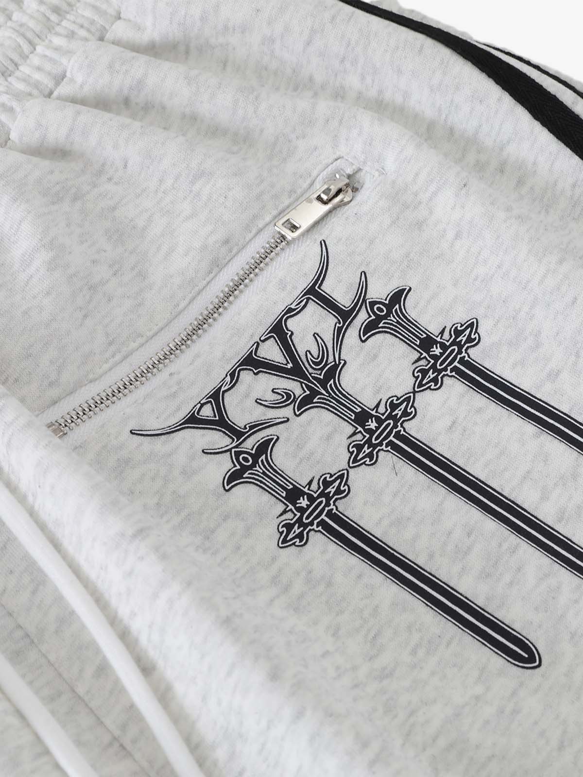 Crest & Sword Graphic Side Stripe Sweatpants; Flower Ash / L, Flower Ash / XL, Flower Ash / 2XL