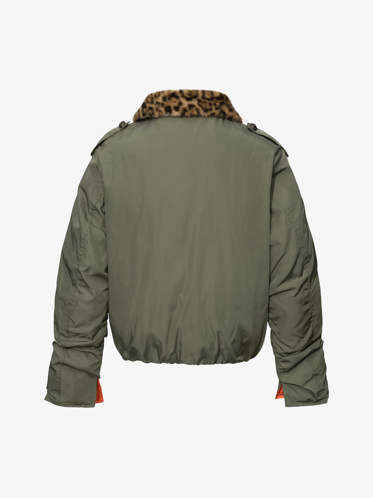 Leopard Faux-Fur Collar Button-Front Padded Coat; Gray-Green / S, Gray-Green / M, Gray-Green / L, Gray-Green / XL