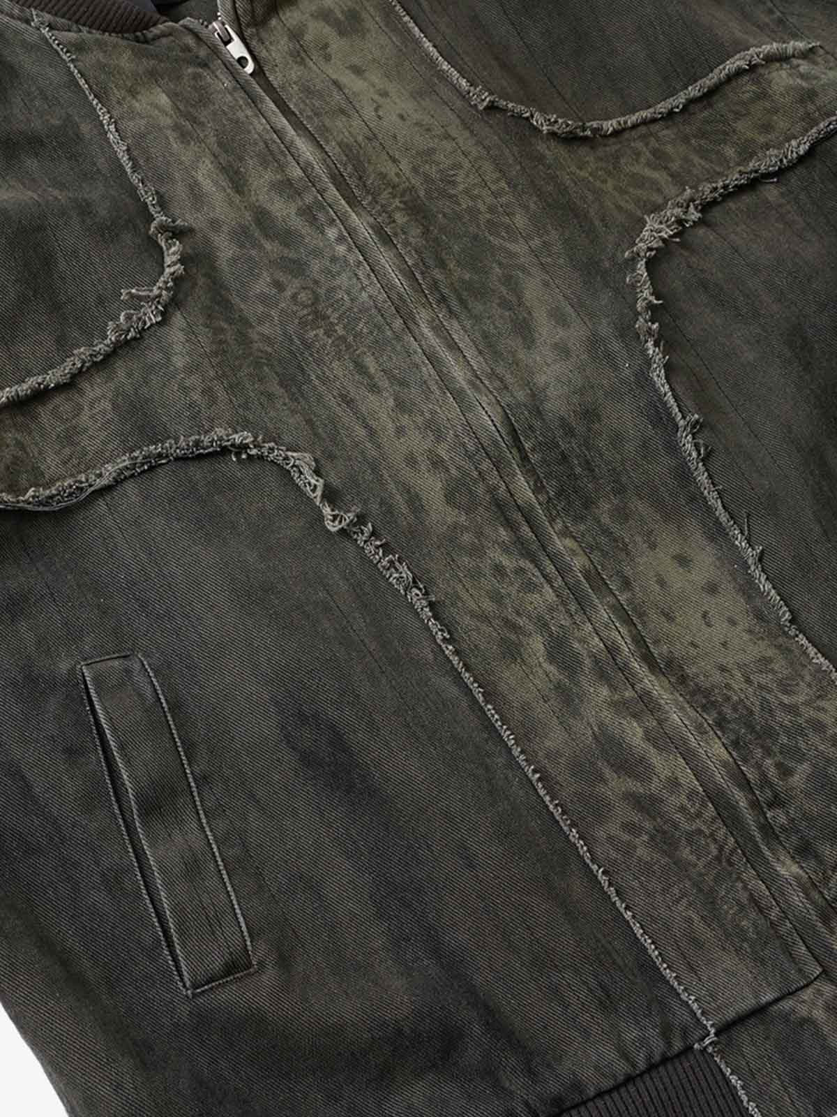 Leopard Distressed Bomber Jacket; Beige / S, Beige / M, Beige / L, Beige / XL