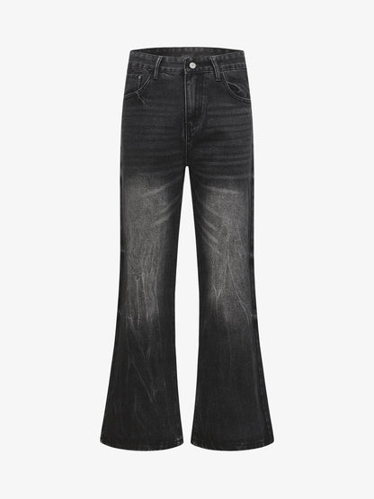 Retro Washed Faded Flared Jeans; Black / S, Black / M, Black / L, Black / XL, Black / 2XL