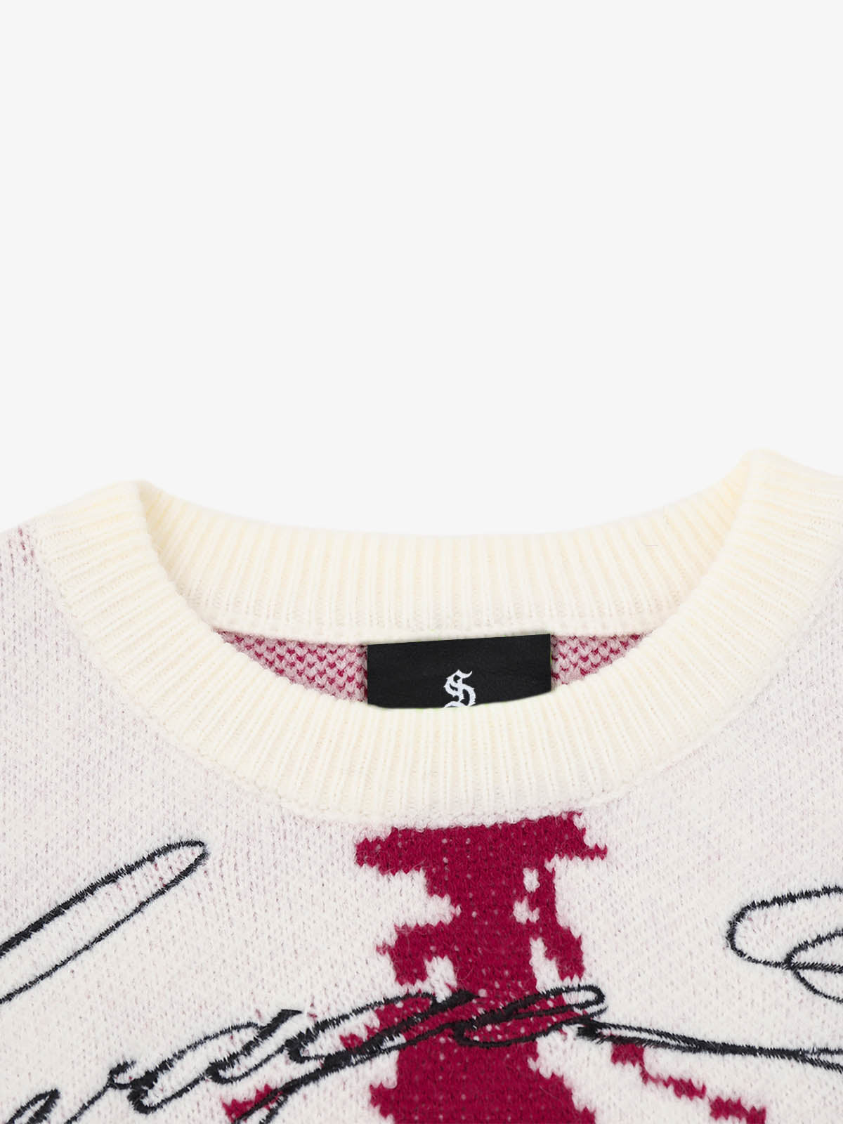 Dark Skull Jacquard Knit Sweater; White / M, White / L, White / XL, White / 2XL