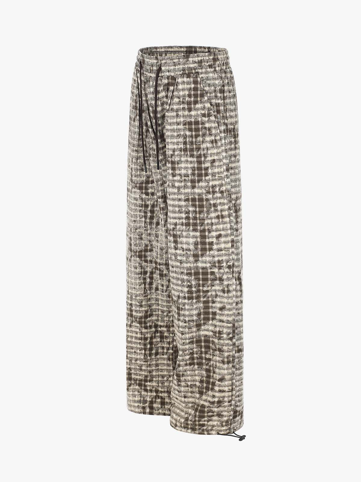 Distressed Plaid Casual Trousers; Coffee / S, Coffee / M, Coffee / L, Coffee / XL