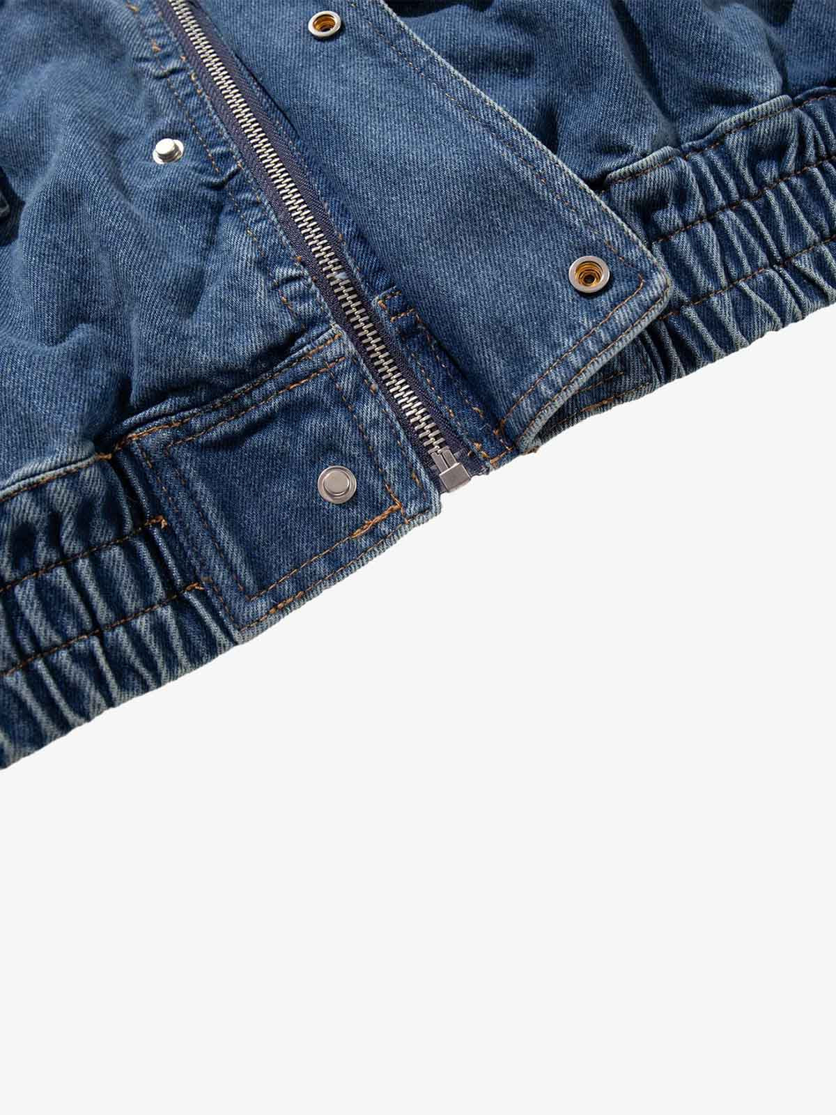 Metal Buckle Paneled Denim Jacket; Blue / M, Blue / L, Blue / XL, Blue / 2XL
