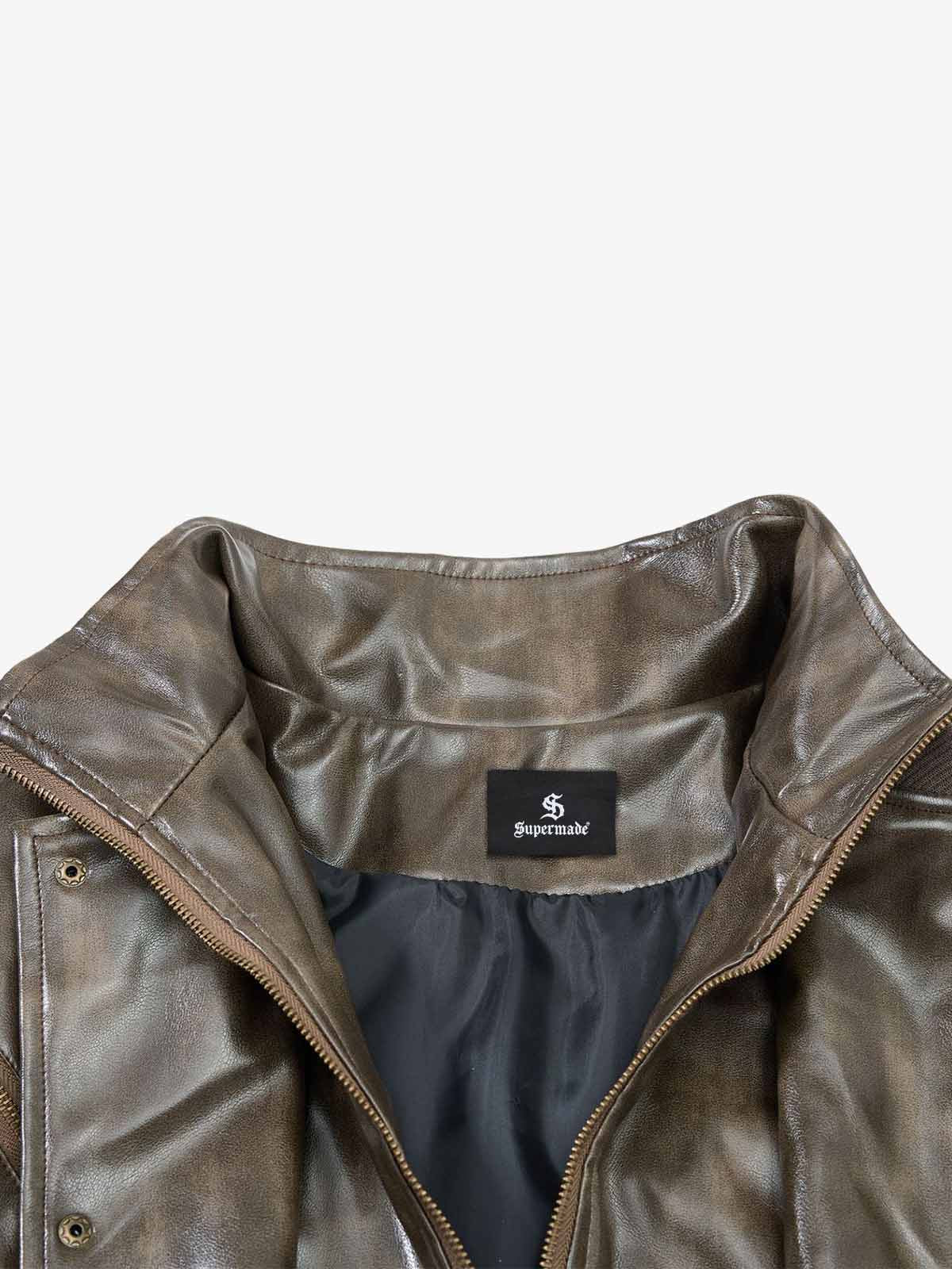 Structured Biker Leather Jacket; Coffee / S, Coffee / M, Coffee / L, Coffee / XL