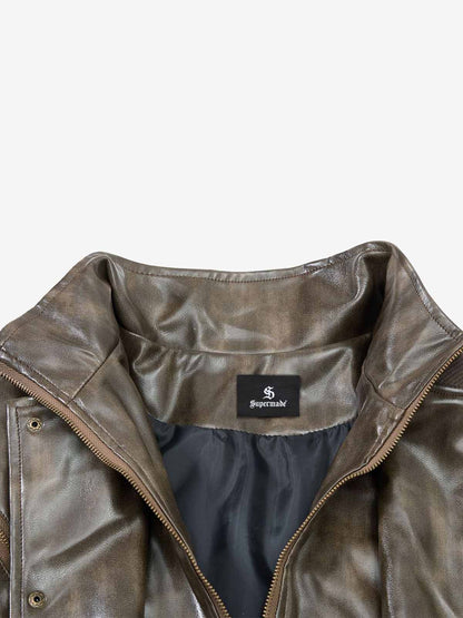Structured Biker Leather Jacket; Coffee / S, Coffee / M, Coffee / L, Coffee / XL