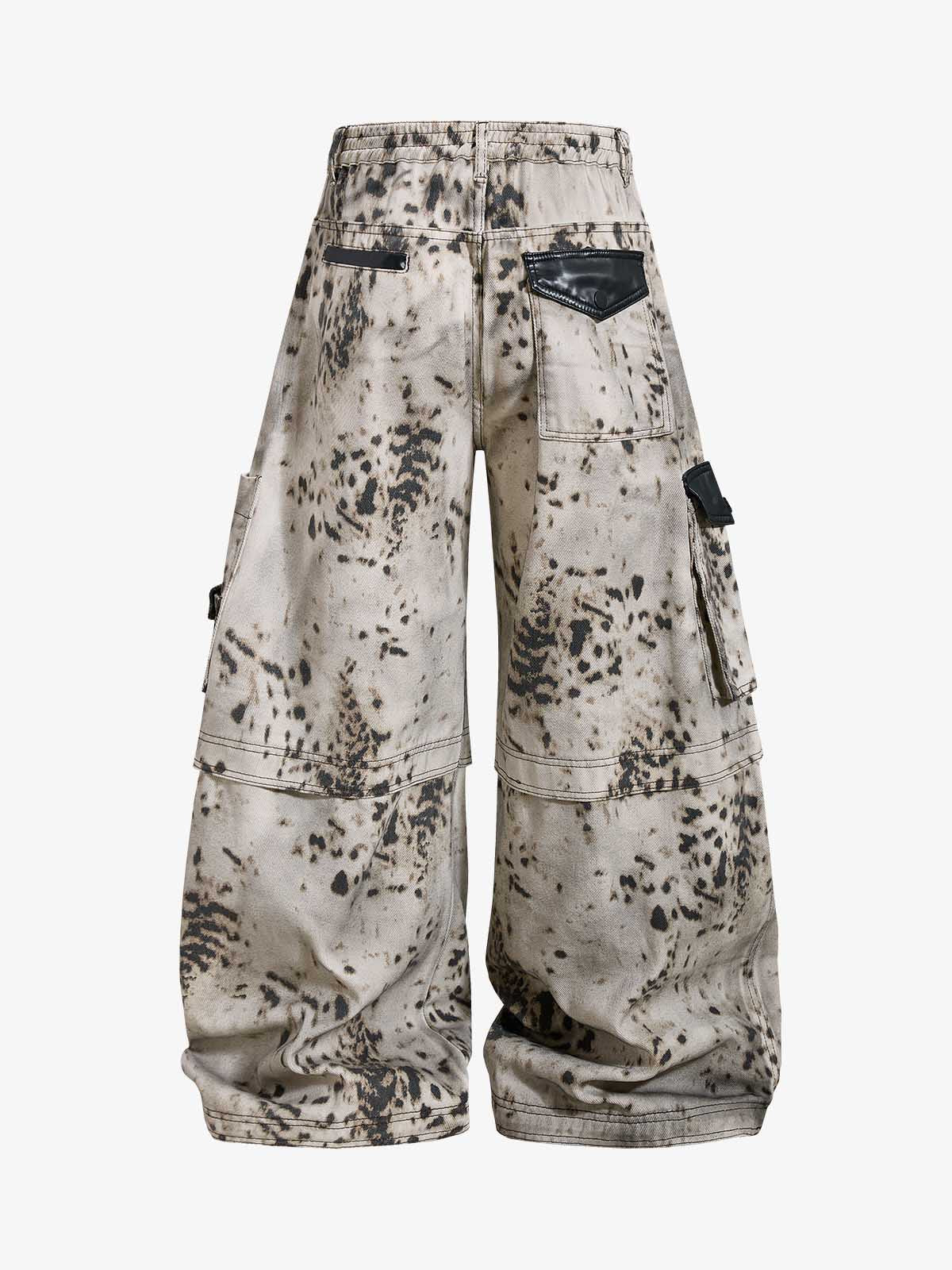 Leopard Patchwork Workwear Jeans; Apricot / S, Apricot / M, Apricot / L, Apricot / XL, Apricot / 2XL