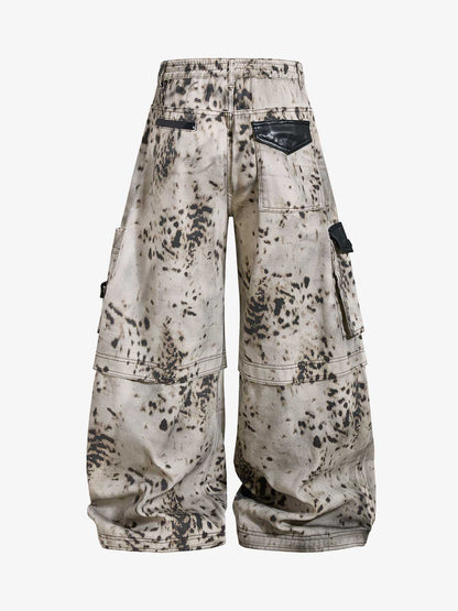 Leopard Patchwork Workwear Jeans; Apricot / S, Apricot / M, Apricot / L, Apricot / XL, Apricot / 2XL