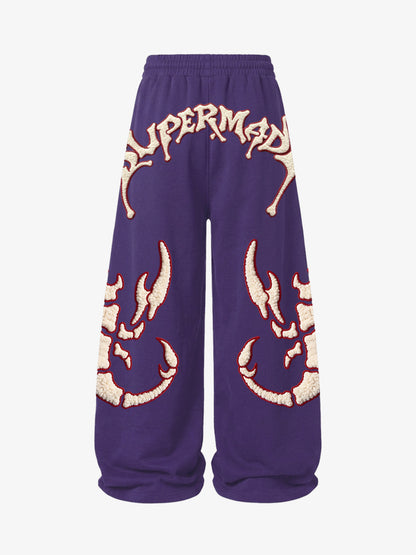 Scorpion Skeleton Terry Embroidered Wide-Leg Sweatpants; Purple / S, Purple / M, Purple / L, Purple / XL, Purple / 2XL