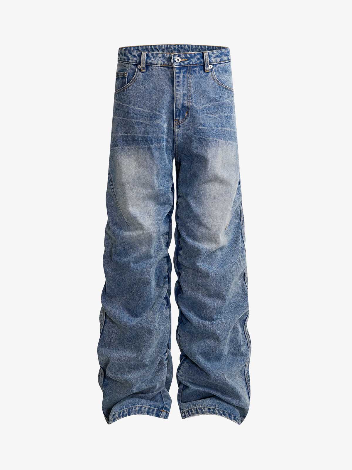Y2K Faded Stacked Denim Jeans; Blue / S, Blue / M, Blue / L, Blue / XL